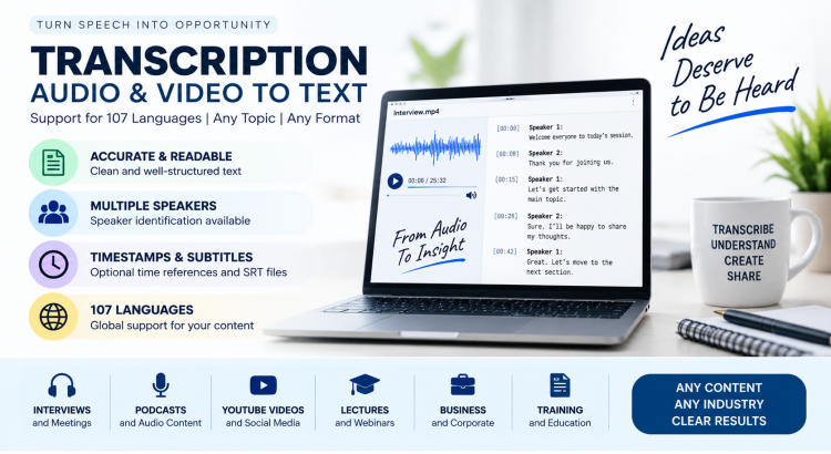 Professional Audio & Video Transcription in 107+ Languages